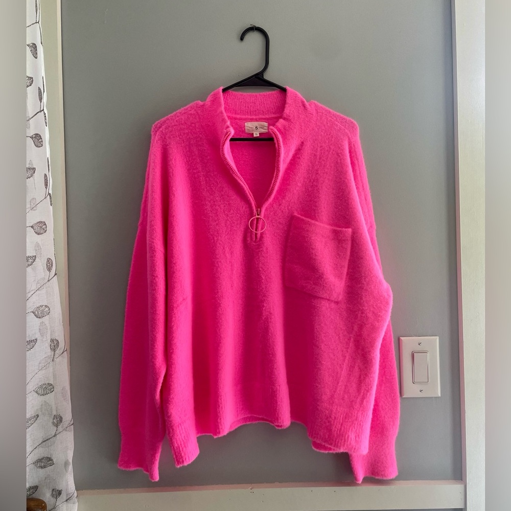 Lou & Grey Hot Pink Half-Zip Pocket Sweater
